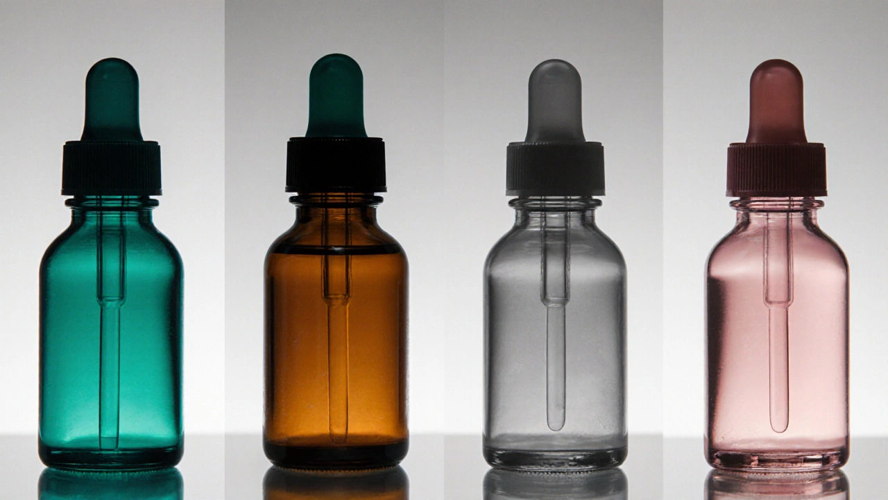 Four different ophthalmic eye‑drop bottles shown side by side for comparison.