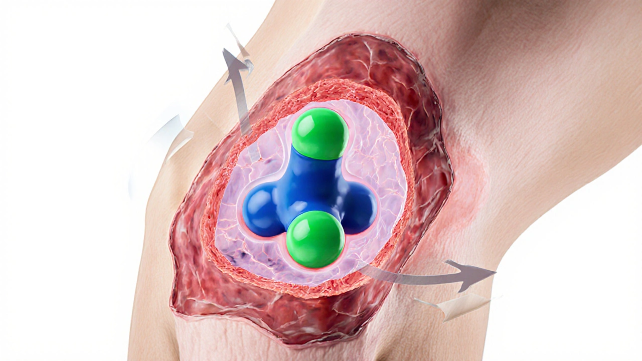 Illustration of celecoxib binding to the COX‑2 enzyme, reducing inflammation.