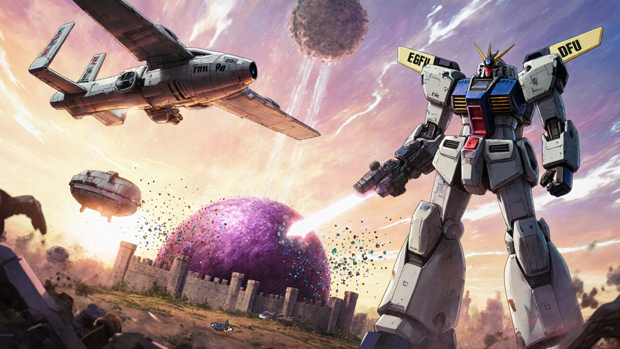 Team of specialized mecha weapons join a powered‑up 5‑FU cannon to defeat a resistant tumor fortress.