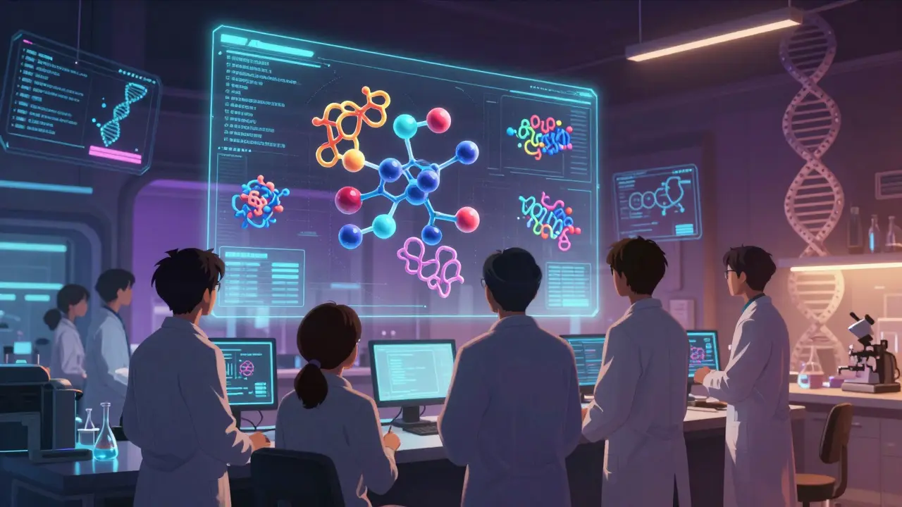 Scientists studying molecular protein interactions