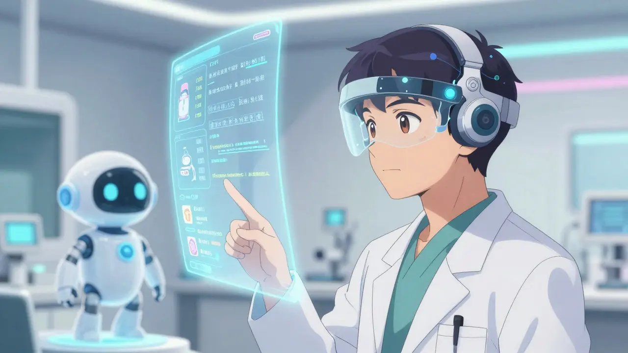 Anime style doctor using a neural-link headset and AI robot for personalized medical learning