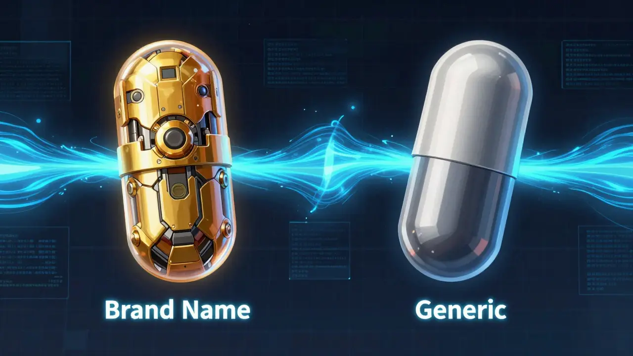 Comparison of brand-name and generic drugs as futuristic mechanical capsules