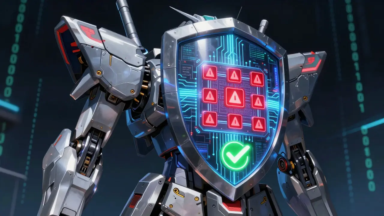 Digital shield protecting health data from red warning symbols in cyberspace