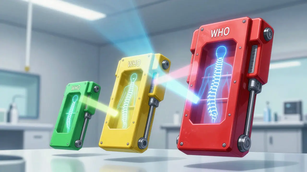 Mecha style visualization of three-tiered pain management modules merging into healing light