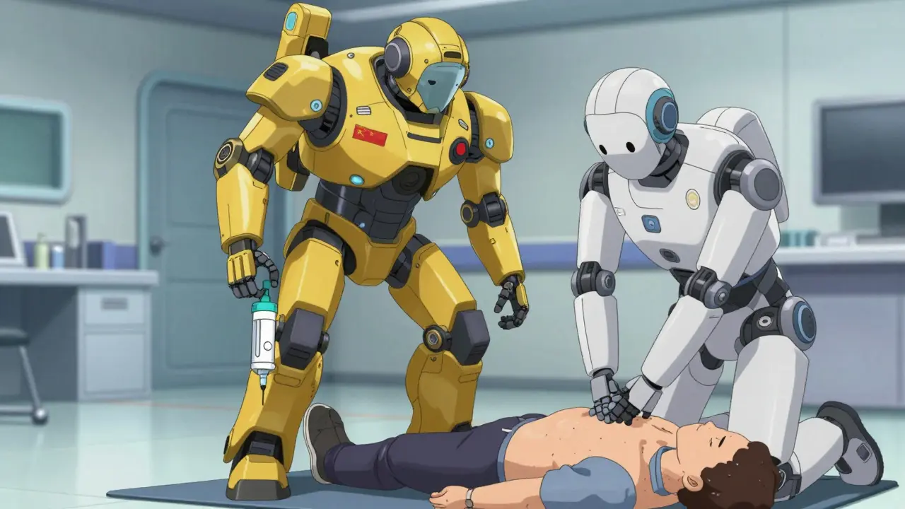 Rescue robots administering emergency aid