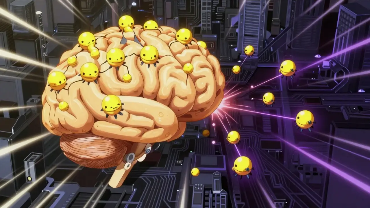 Anime brain circuitry showing serotonin blocking sexual function pathways