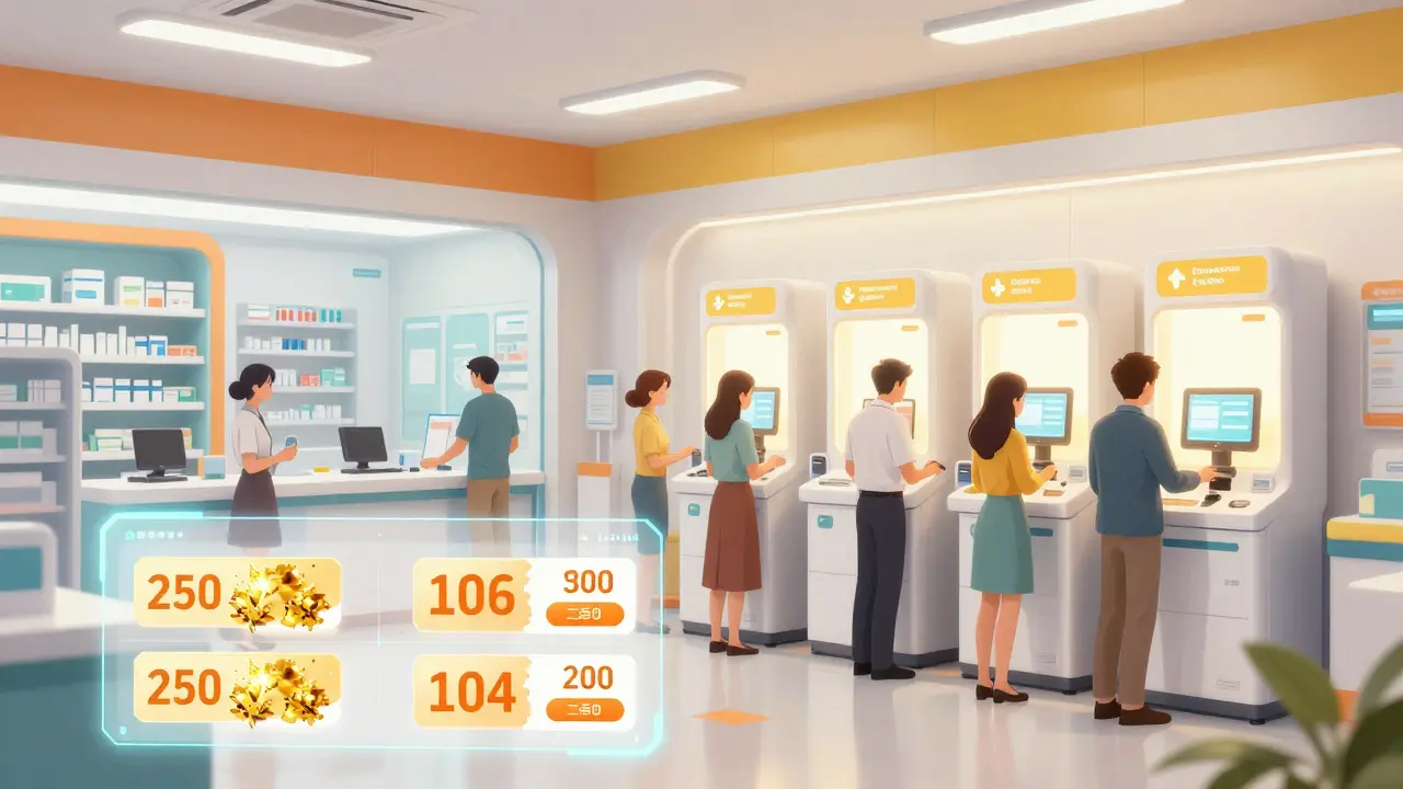 Bright futuristic pharmacy scene highlighting affordable medication access