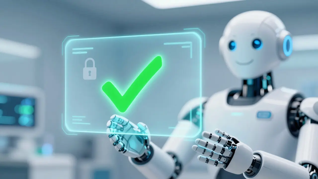 Futuristic medical interface showing secure prescription verification