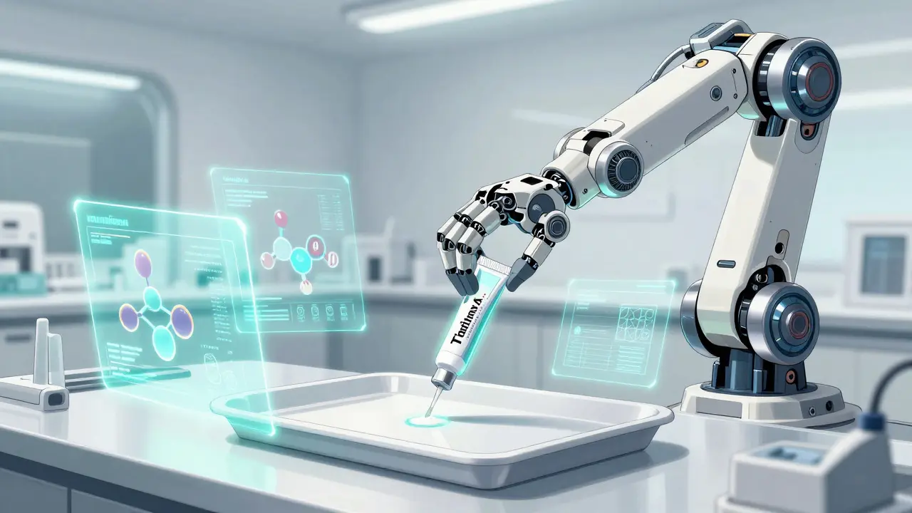 Robotic arm dispensing tretinoin in lab setting