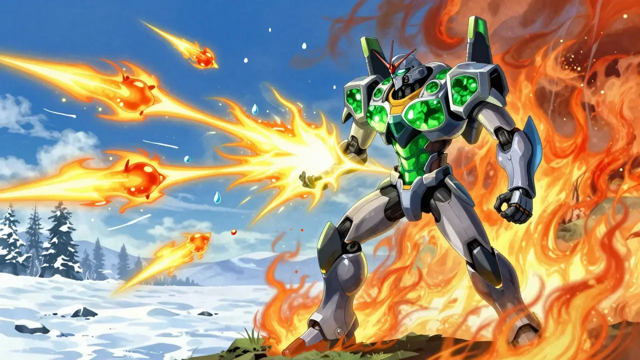 Mecha figure defending against environmental irritants with a protective ceramic armor layer