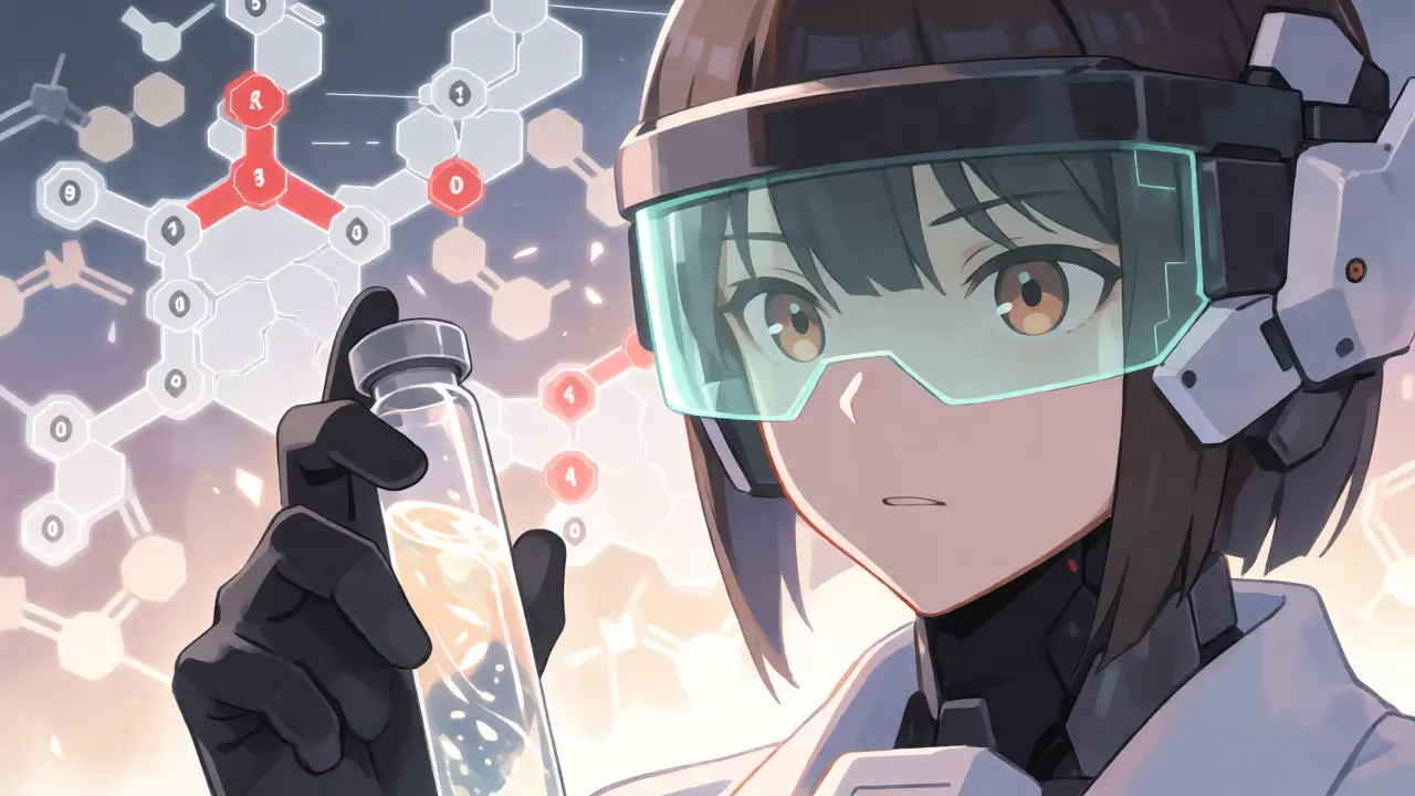 Patient analyzing medication tolerance with a futuristic medical visor